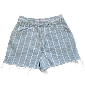 Vintage 80’s Sasson blue denim & white striped high rise cut off jean shorts 7